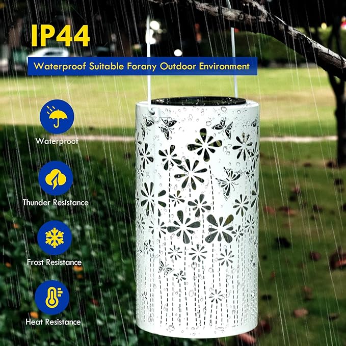 Solar Lanterns Outdoor Waterproof, Butterfly Hanging Solar Outdoor Lantern Birthday Gifts for Women White 1000MAH Solar Lights for Outside, Yard, Pathway, Patio, Garden Decor