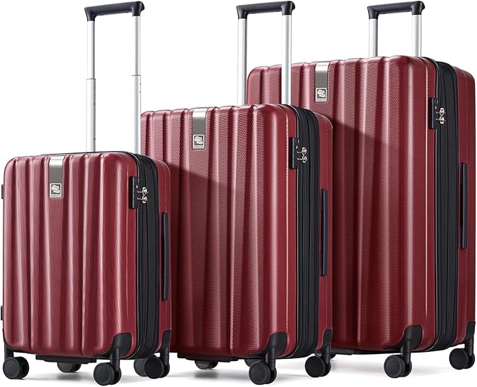 Hanke Expandable Hardshell Luggage Sets 3 piece Carry On Luggage with Wheels Suitcases Lightweight Checked Tsa Luggage Rolling Large Suitcase Travel Luggage Bag Woman Men 20/24/29 Inch(Burgundy)