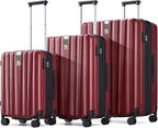 Hanke Expandable Hardshell Luggage Sets 3 piece Carry On Luggage with Wheels Suitcases Lightweight Checked Tsa Luggage Rolling Large Suitcase Travel Luggage Bag Woman Men 20/24/29 Inch(Burgundy)