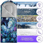 Sleeping Bags for Adults and Kids，3D Printing Camping Sleeping Bag for Girls Boys Lightweight Waterproof Cold/Warm 3-Season，Outdoor Travel with Compression Bags