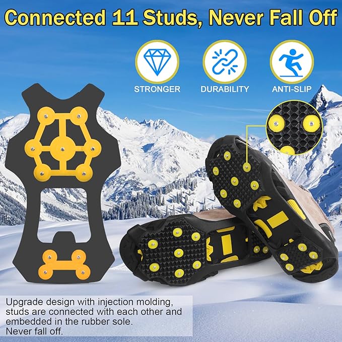 Ice Cleats Snow Traction Cleats for Shoes and Boots Anti Slip Crampons 11 Studs Rubber Walk Traction Grippers Non-Slip Overshoe for Women Men Walking on Snow and Ice