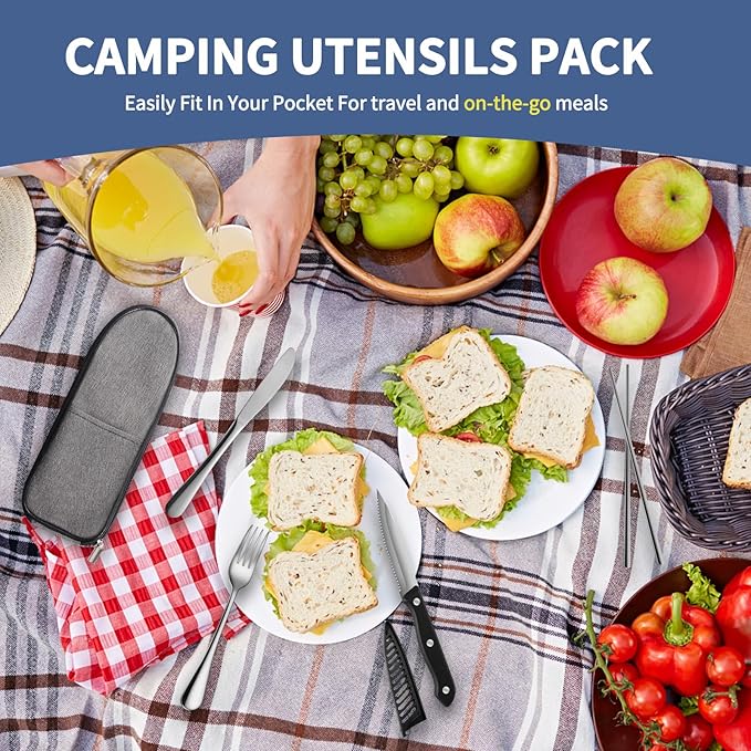 Travel Utensils with Case,Reusable Utensils,Portable Travel Camping Cutlery Set,Stainless Steel Flatware Set,Lunch Boxes Workplace Camping School Picnic (Sivler)