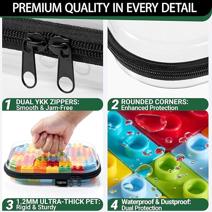 YQBRAO 2-Pack Small Clear Hard Shell Zipper Case Black, 1.2mm Heavy-Duty Crush-Proof Makeup Bag, TSA Approved Toiletry Bag, Rigid Diaper Bag Organizer Pouches for Cables, Tech & Snacks
