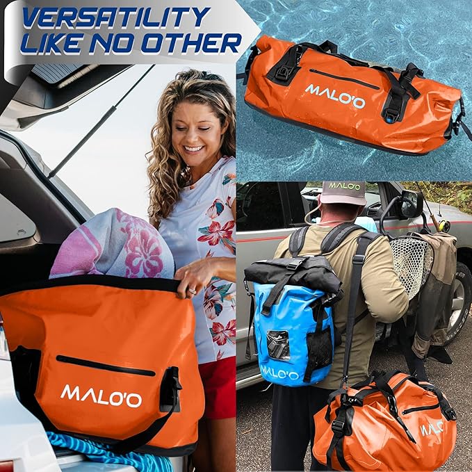 Malo'o Waterproof Dry Bag Duffel 40L/60L/100L, Roll Top Duffel Keeps Gear Dry for Kayaking, Rafting, Boating, Swimming, Camping, Hiking, Beach, Fishing - Internal & External Pockets and Molle Loops