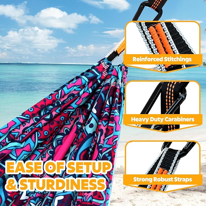 NATUREFUN Ultra-Light Travel Camping Hammock | 300kg Load Capacity,Breathable,Quick-Drying | 2 x Premium Carabiners,2 x Nylon Slings Included | Outdoor Indoor Garden