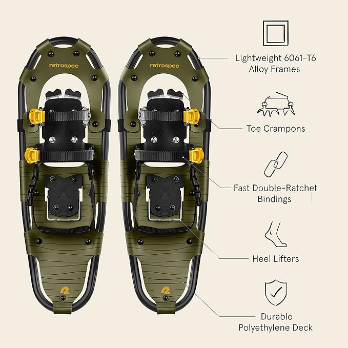 Retrospec Drifter Snowshoe for Men & Women - Aluminum Frames & a Double-Rachet Binding System - Lightweight All Terrain Snow Shoes