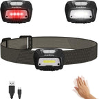 EverBrite Rechargeable Headlamp, LED Bright Motion Sensor Head Lamp Flashlight with 6 Modes, Adjustable Headlight for Adults with White Red Light, Water Resistant, Black, for Hiking, Running, Camping