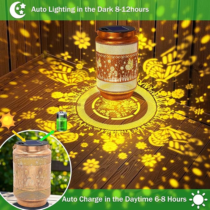 2 Pack Butterfly Solar Lanterns Outdoor Waterproof Garden Decor, Birthday Gifts for Women Mom Grandma, Metal Hanging Solar Lights for Outside Yard Patio Pathway Backyard Porch