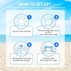 Beach Tent Sun Shelter with UPF 50+ UV Protection, Beach Canopy Sun Shade 11x11 FT with Sandbags, Poles and Ground Pegs and Anti-Wind Ropes, Pop Up Tent for Camping, Backyard and Picnics