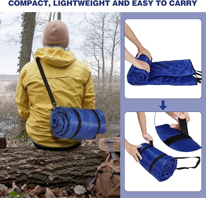 REDCAMP Large Warm Camping Blanket with Sherpa Lining, Cold Weather Outdoor Windproof Blanket for Camping Stadium, Machine Washable 59"x 79" Blue