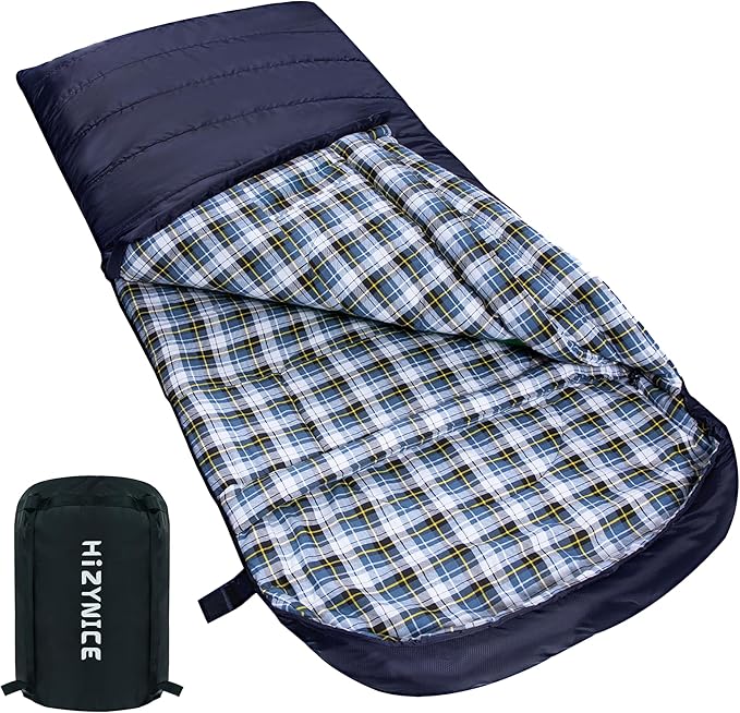 0 Degree Sleeping Bag 100% Cotton Flannel XXL for Adults Big and Tall Cold Weather Winter Zero Degree Camping,Free Compression Sack