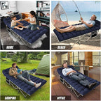 YELLOW JACKET Folding Camping Cot with Mattress, Upgraded 32" Wide Cot for Camping, Folding Sleeping Cot with Carry Bag, Camping Cots for Adults Idea for Home, Office & Travel (Blue)