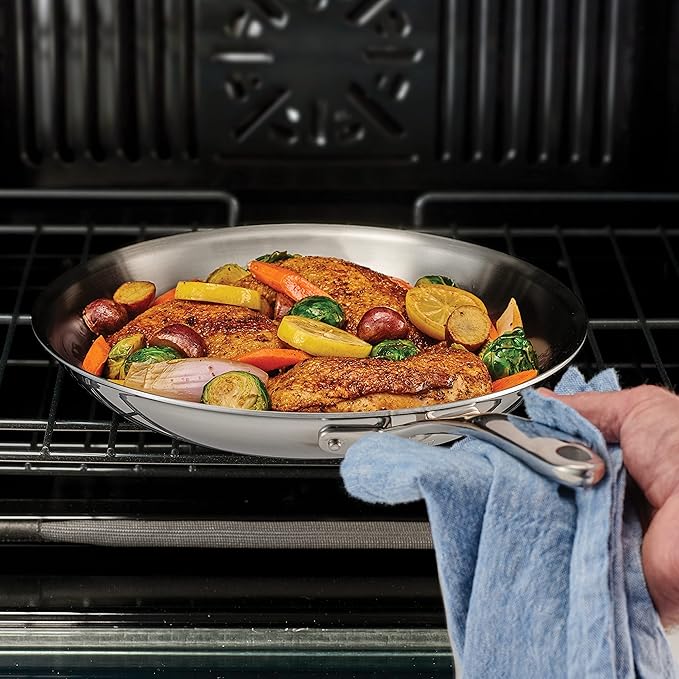 Tramontina Boston Tri-Ply Clad Stainless Steel 12-Inch Large Frying Pan, Induction-Ready Skillet, Dishwasher-Safe, NSF-Certified, Made in Brazil