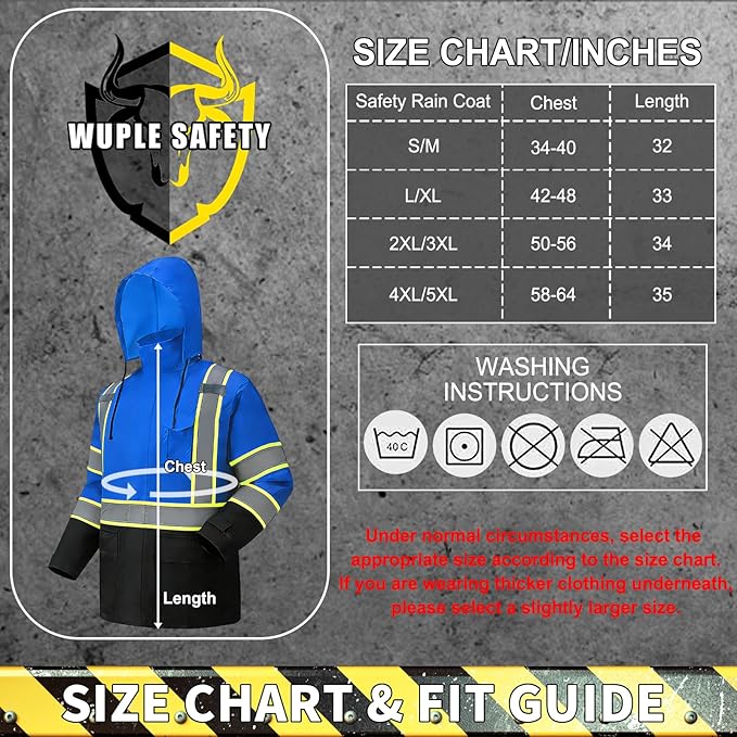 Hi Vis Rain Jacket, Rain Suits for Men with Removable Hood, Rain Coats for Men Interior Mesh, Class 3 High Visibility Rain Gear,Waterproof Zipper Blue S/M
