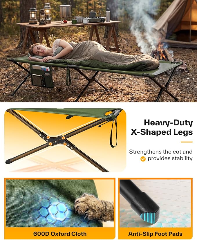 Sportneer Camping Cot, 78.3"x28.7"x14.6" Portable Folding Bed for Adults with Storage Bag, Support 330 LBS, Compact for Outdoor Camping, Travel, Home Guest Room
