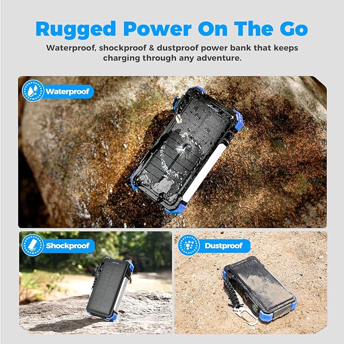 BLAVOR Solar Power Bank 20000mAh/74000mWh Built-in Cables, Wireless Charger for Apple Watch, 20W Fast Charging Battery Pack with USB C, Flashlight, Solar Charger for iPhone, iPad, iWatch, Samsung