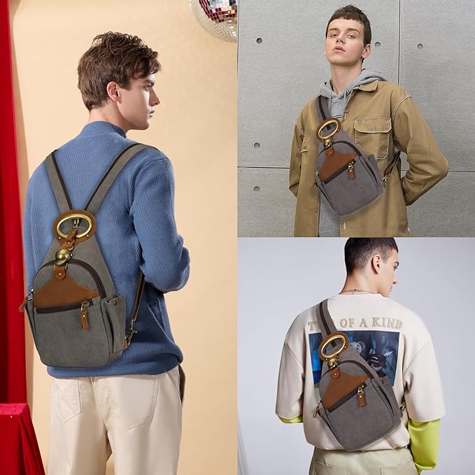 KouLi Buir Canvas Sling bag,Small Crossbody Backpack,Convertible Chest Bag Casual Daypack For Outdoor Cycling Hiking Travel (B3611-D.Grey-N)