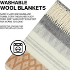 New Zealand Virgin Wool Throw Blanket, Indoor and Outdoor Blankets and Throws, Soft Blanket with Fringes and Pattern