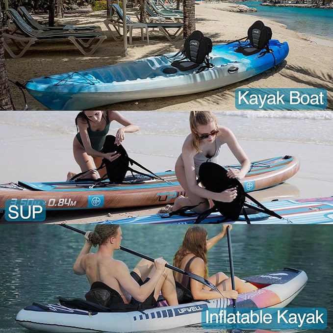 UPWELL Universal Kayak Seat with Detachable Storage Bag & 4 Adjustable Strap, Paddle Board Seat with Memory Foam Padded and Backrest for Kayak, Canoe, Sup