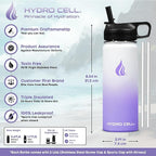 HYDRO CELL Stainless Steel Insulated Water Bottle with Straw - For Cold & Hot Drinks - Metal Vacuum Flask with Screw Cap and Modern Leakproof Sport Thermos for Adults (Lavender/White 18oz)