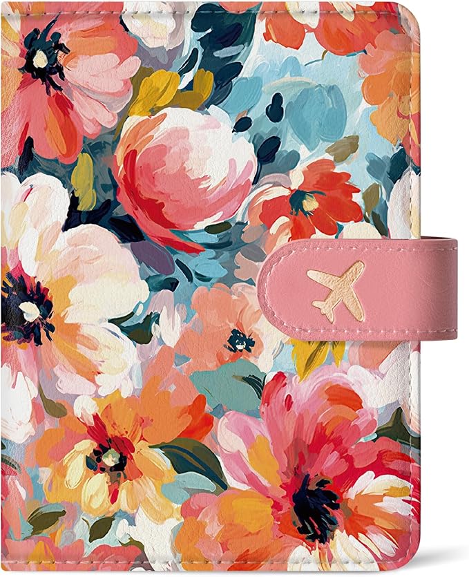 Passport Holder for Travel Essentials, RFID Blocking Leather Cover Wallet with Magnetic Closure, Aesthetic & Cute Passport Book Case for Women and Men - Garden