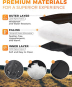 KingCamp Ultralight Camping Blanket, Packable Down Alternative Puffy Wearable Blankets Weatherproof Warm Package Quilt with Snap Buttons for Outdoor Hiking Travel Picnic Stadium (79" x 57", BLACK)