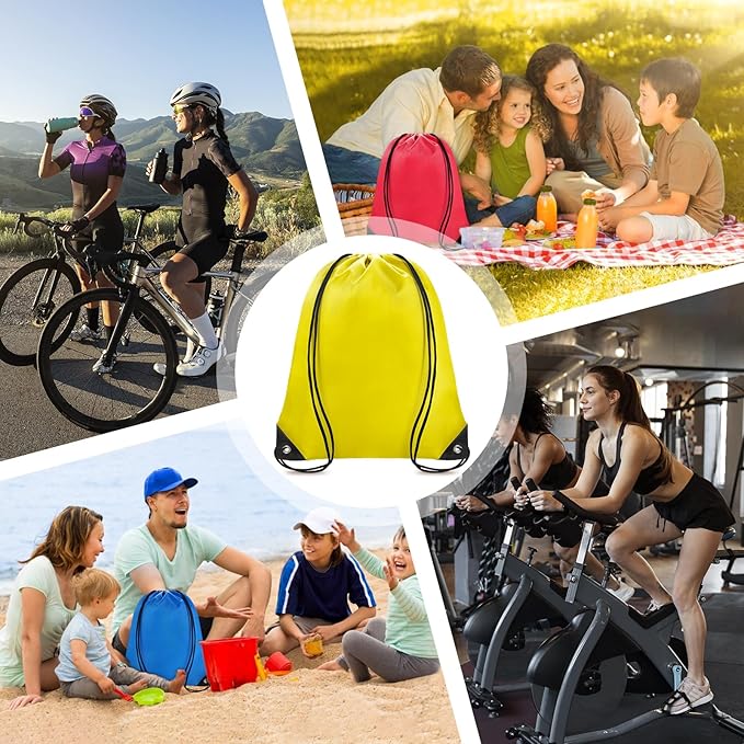 Grneric Drawstring Backpack Bulk 70Pcs String Backpack Drawstring Bags Cinch Bag Sackpack for Men Women Gym(Yellow)