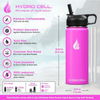 HYDRO CELL Stainless Steel Insulated Water Bottle with Straw - For Cold & Hot Drinks - Metal Vacuum Flask with Screw Cap and Modern Leakproof Sport Thermos for Adults (Fuchsia 18oz)