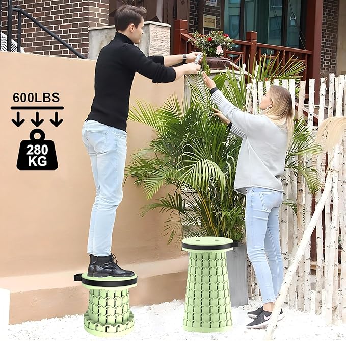 ALEVMOOM Upgraded Portable Collapsible Stool with Cushion, Telescoping Folding Stool for Adults, Lightweight Yet More Sturdy Capacity 600 lbs for Camping Fishing Hiking BBQ