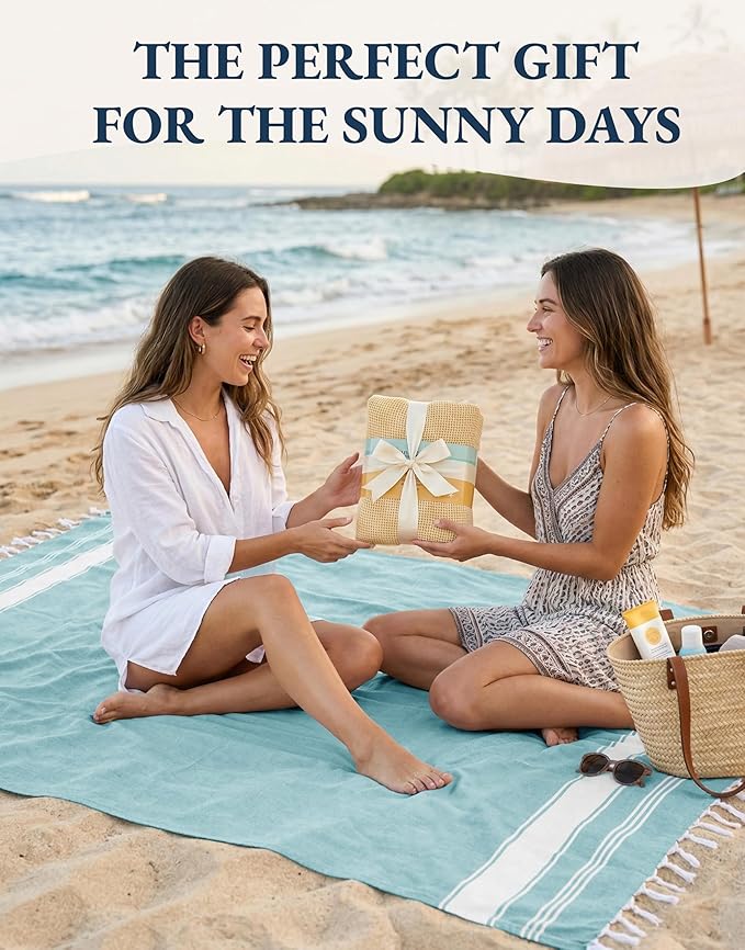 LANE LINEN Beach Towel 2 Pack, Oversized Beach Towel 39"x71", Lightweight Beach Essentials for Women, Large Pool Towel, Absorbent & Quick Dry, Sand Free Beach Towel - Aqua