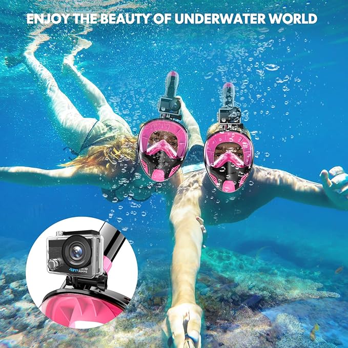 Full Face Snorkel Mask for Adults Teen, Snorkeling Gear with Detachable Camera Mount,Panoramic 180° View, Anti-Fog Anti-Leak Snorkling Set for Man and Women