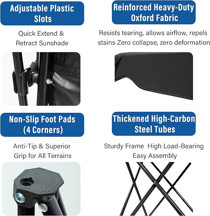 Folding Camping Chair with Canopy, Portable Outdoor Beach Chair for Fishing, BBQ, Picnic, Backyard, Lightweight Sun Shade Chair with Cup Holder, Black