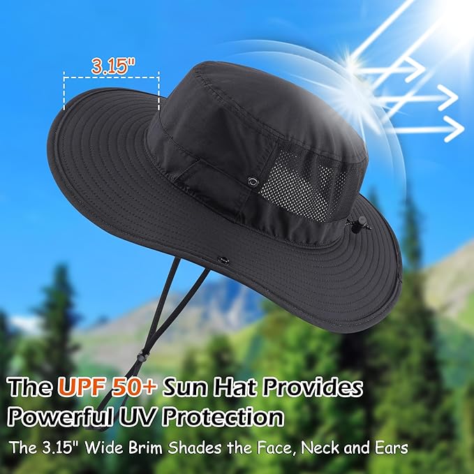 Connectyle Men's Sun Hat UPF 50+ Wide Brim Bucket Hats for Fishing Hiking Gardening Adjustable Boonie Hat Outdoor Safari Hats
