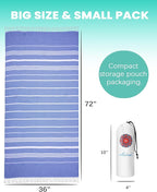 6 Pack Turkish Beach Towels Vacation Essentials with Bag Quick Dry Sand Free Soft Absorbent Adult Bath Pool Swim Long Wide Stripe Towel Cloud Linen Sandfree Mat Summer Thing Lightweight Travel Blue