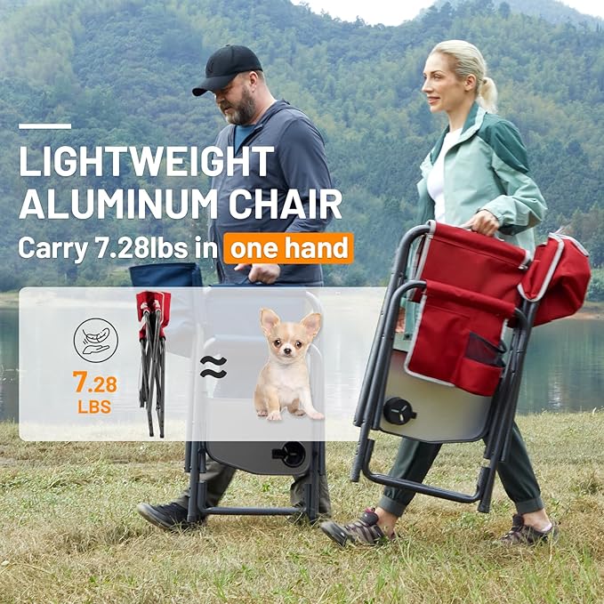 TIMBER RIDGE Aluminum Oversized Camping Chair, Lightweight Portable Directors Chair with Side Table Detachable Side Pocket for Outdoor Camping, Lawn, Picnic, Support 400lbs Red