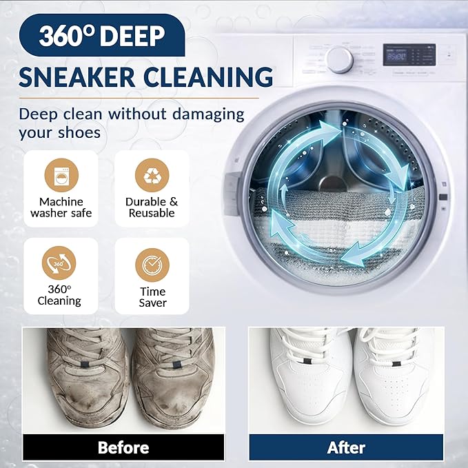 XL Tennis Shoe Washing Machine Bag with Magnetic Zipper Protection │ Reusable Laundry Shoe Cleaning Bag for Sneakers - Deep Cleans Without Damage │ Washer & Dryer Safe │ 7 in 1 Essential Wash Bundle