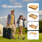 KingCamp Bamboo Folding Table, 4-Fold Camping Adjustable Height Portable Outdoor Lightweight & Compact Table with Aluminum Frame for RV Picnic BBQ Tailgating