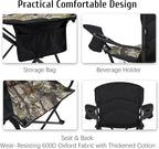 Oversized Camping Chair Folding Heavy Duty Quad Outdoor Large Lawn Chairs Portable Support 400 lbs Padded Thicken Oxford with Armrests, Storage Bag, Cup Holder, Carry Bag for Outside(Camo)