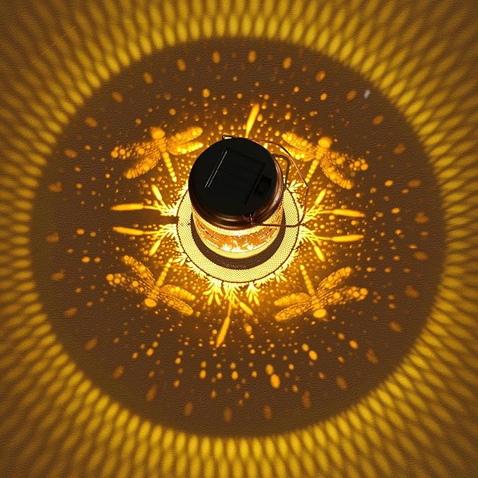 2 Pack Dragonfly Solar Lanterns Outdoor Waterproof Solar Garden Decor, Birthday Gifts for Women Mom Grandma, Metal Hanging Lights with Shepherd Hook for Outside Yard Patio Pathway Backyard Porch