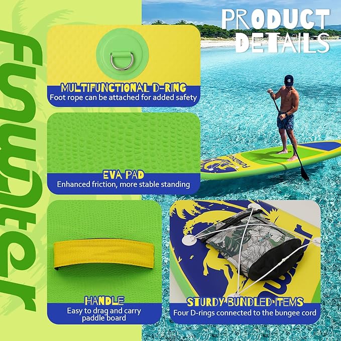 FunWater Inflatable Stand Up Paddle Board with Premium SUP Paddleboard Accessories, Anti-Slip EVA Deck, 11'/10'6'' Paddle Boards for Adults & Youth of All Skill Levels