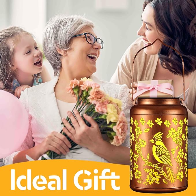 Solar Lanterns Outdoor Waterproof Garden Decor Birthday Gifts for Women Mom Grandma Hanging Lights Metal Decoration Outside for Yard, Patio,Backyard,Porch(Red Bird)