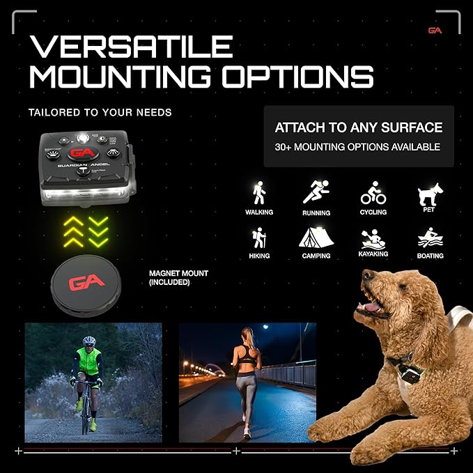 Guardian Angel Micro Series Safety Lights, Beacon Device (Green Front & Green Rear) | Rechargeable, Magnetic & Hands-Free Wearable LED Light for Dog Walking, Cycling, Camping & Kayaking