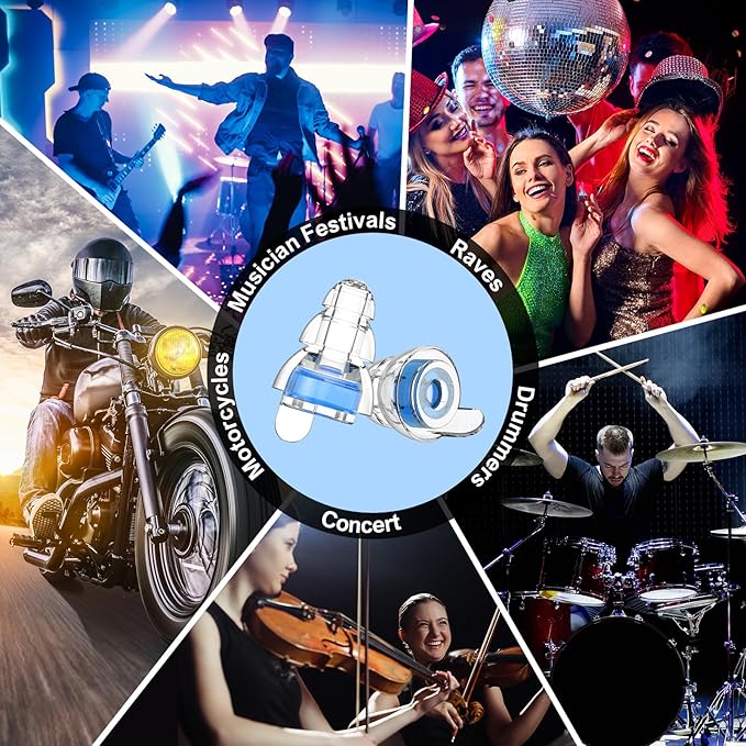 High Fidelity Concert Earplugs for Concerts Musicians，Earplugs for noise reduction，24db Advanced Filter Technology Ear Protection for Music Festivals,DJ's, Nightclub, Drummers - 2 Pairs(Blue)