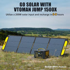 VTOMAN Jump 1500X Portable Power Station with 200W Solar Panel, 1500W/828Wh LiFePO4 Battery Solar Generator with 1500W Constant-Power, PD 100W Type-C, Capacity Expandable for Camping, Home Backup