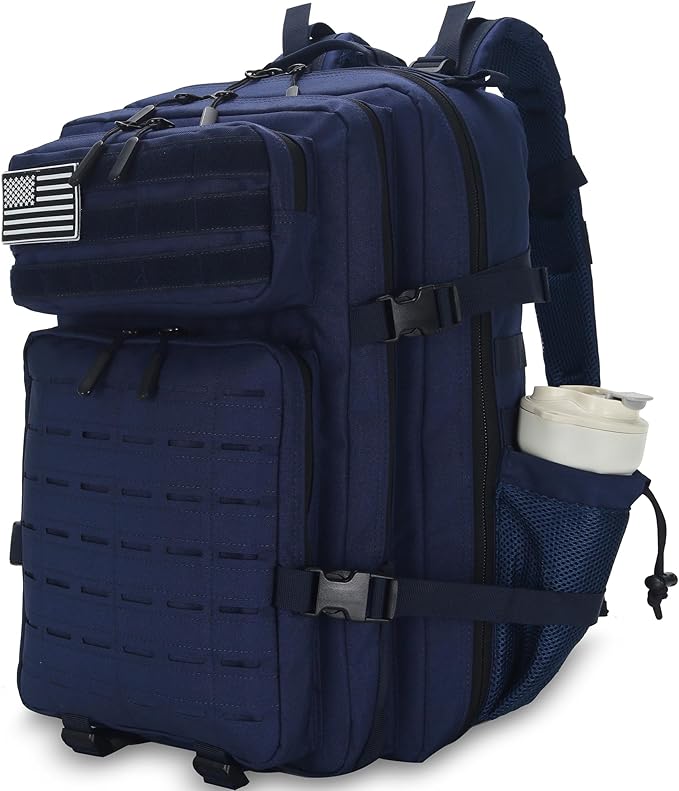 Sparklekle Military Tactical Backpack 45L 3 Day Assault Pack Waterproof Molle Hiking Rucksack for Men and Women (Blue)