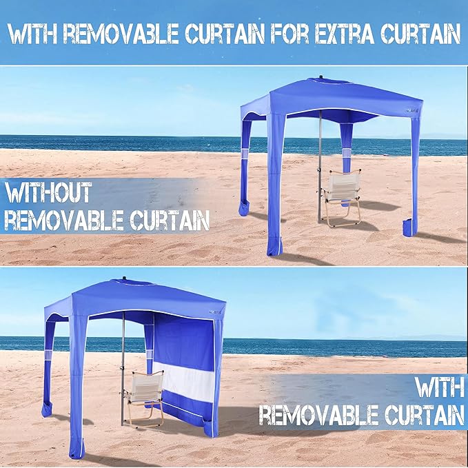 UPWELL Beach Tent Easy Set Up Canopy Sun Shelter Shade with UPF 50+UV Protection Portable Beach Umbrella Outdoor Sunwall with Sand Pockets for Fishing Backyard Camping (Blue)
