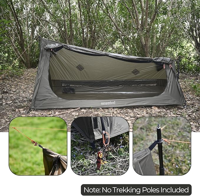 onewind Ultralight One Person Bivy Tent, Backpacking Tent for Single Person Waterproof Silnylon Lightweight for Camping Backpacking Hiking, NO Trekking Pole