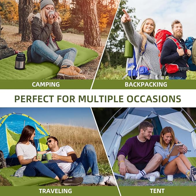 Double Sleeping Pad Camping, Self Inflating 6'' Extra-Thick 2 Person Pillow Built-in Foot Pump Waterproof Inflatable Sleeping Mat Backpacking, Tent, Hiking, Portable Camping Pad
