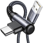 AINOPE USB to USB C Cable [2-Pack, 6.6ft] 3.1A Fast Charger Type C Right Angle, Resistant Nylon Braided C Type Charging Cable Compatible with Galaxy S10 S9 Plus S21, Note 10 9 LG, Type C Charger