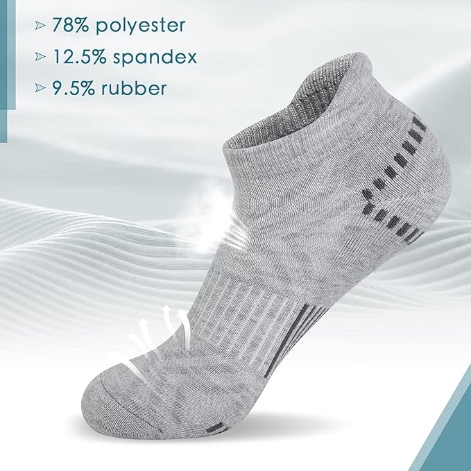 Airacker Ankle Athletic Running Socks Cushioned Breathable Low Cut Sports Tab Socks for Men and Women (6 Pairs)
